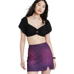 Wild Fable Mid-Rise Notch Front Seamed Denim Mini Skirt